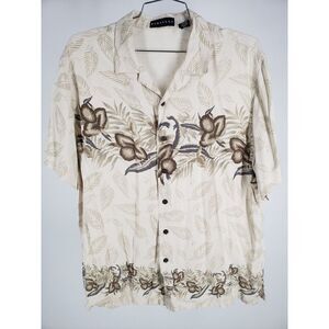 Baracuta Textured Silk Tropical Hawaiian Island Beach Print‎ Mens Size Large